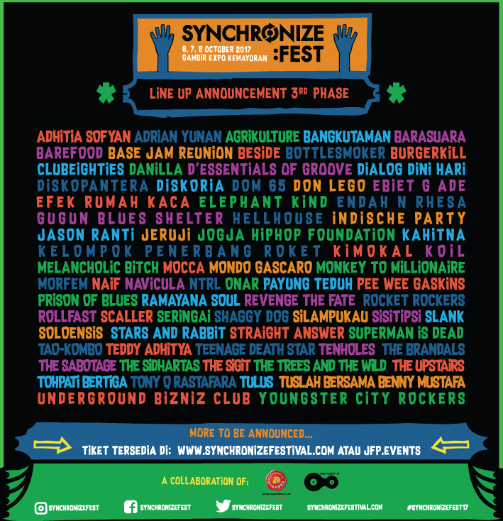 Line Up Fase Ke-3 Synchronize Festival 2017